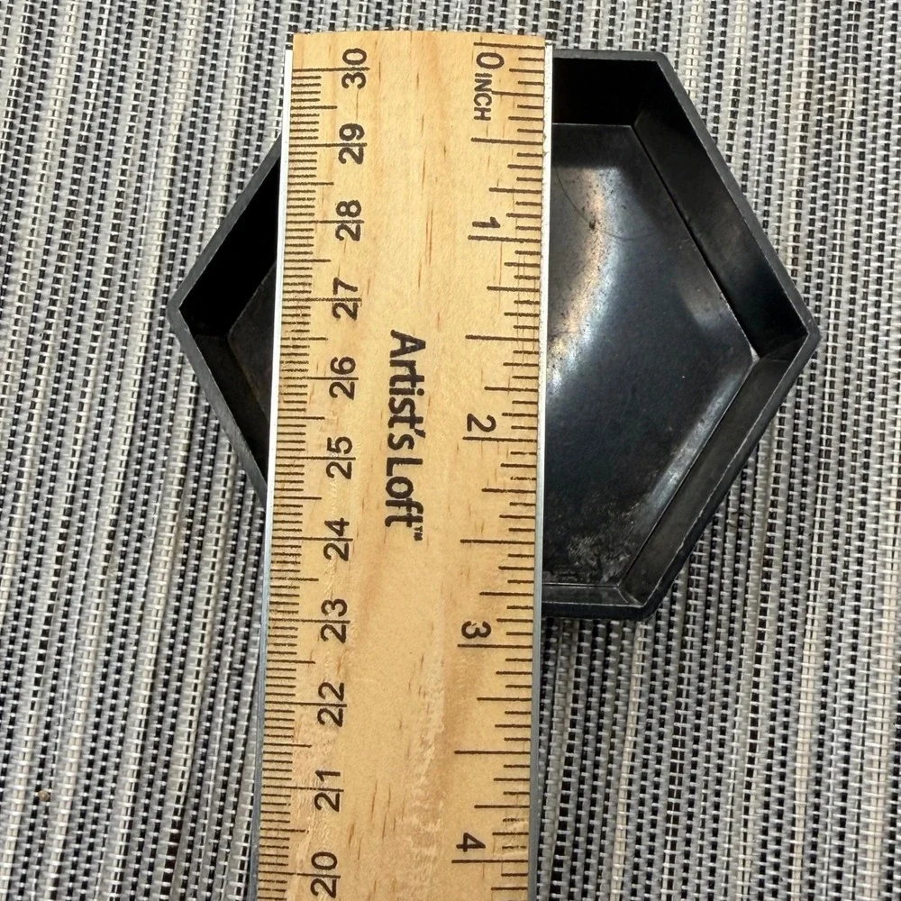 Vintage Hexagon Trinket Box Black Floral Jewelry Case Japanese Style Small 2.75